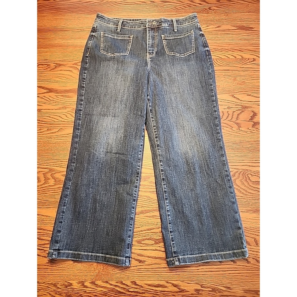 NYDJ Teresa Wide Leg Ankle Jeans Womens Size 12 Dark Wash Lift Tuck Cool Embrace